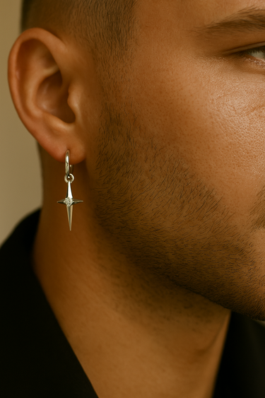 950 Silver Star Earring with Zircon – Elegant Men's Jewelry
